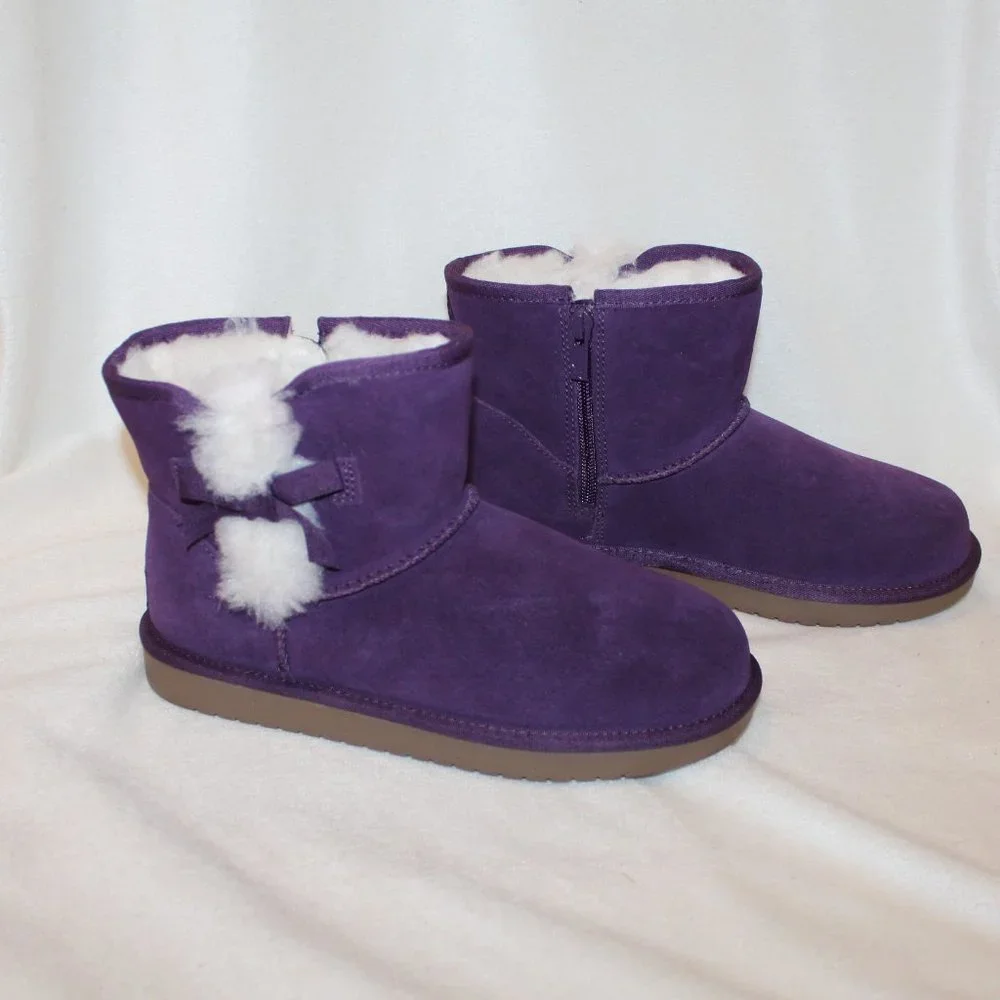 NIB UGG KOOLABURRA GIRL'S SUEDE FUR‎ LINED MINI BOW BOOTS PURPLE